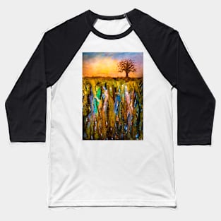 Watercolor abstract landscape and single tree Baseball T-Shirt